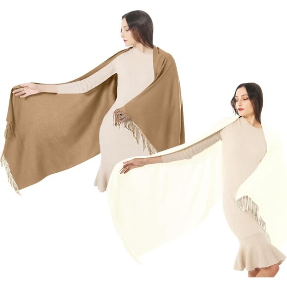 🆕 Women Cream Scarf Pashmina Shawl Evening Dress Wedding Winter Warm Large Wrap - Picture 1 of 6